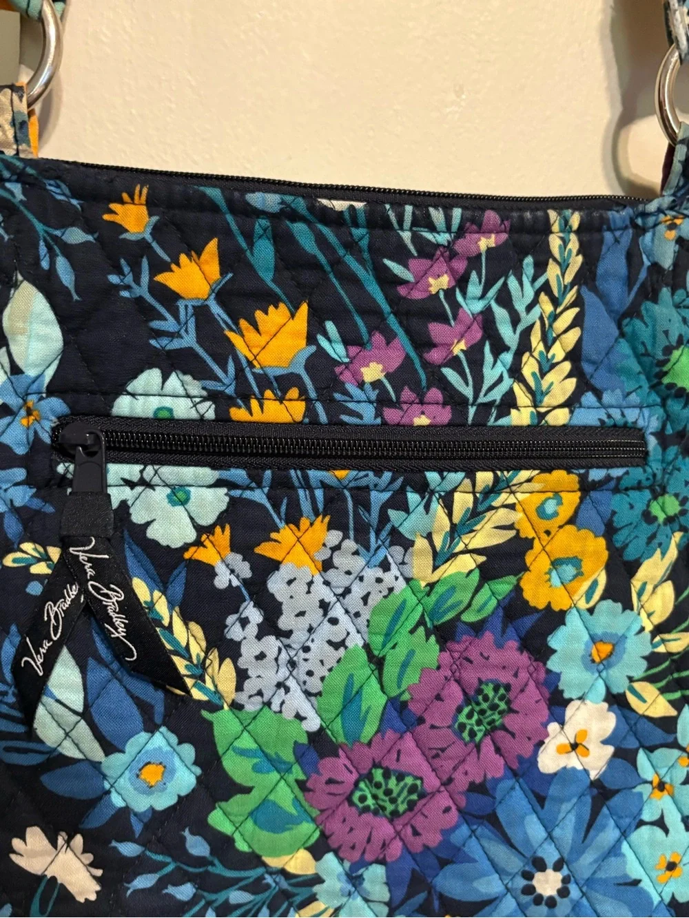 Vera Bradley Navy Floral Quilted Crossbody with Teal & Purple Accents